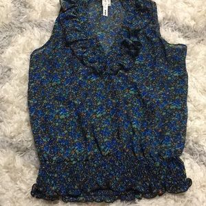 Blue floral sleeveless blouse